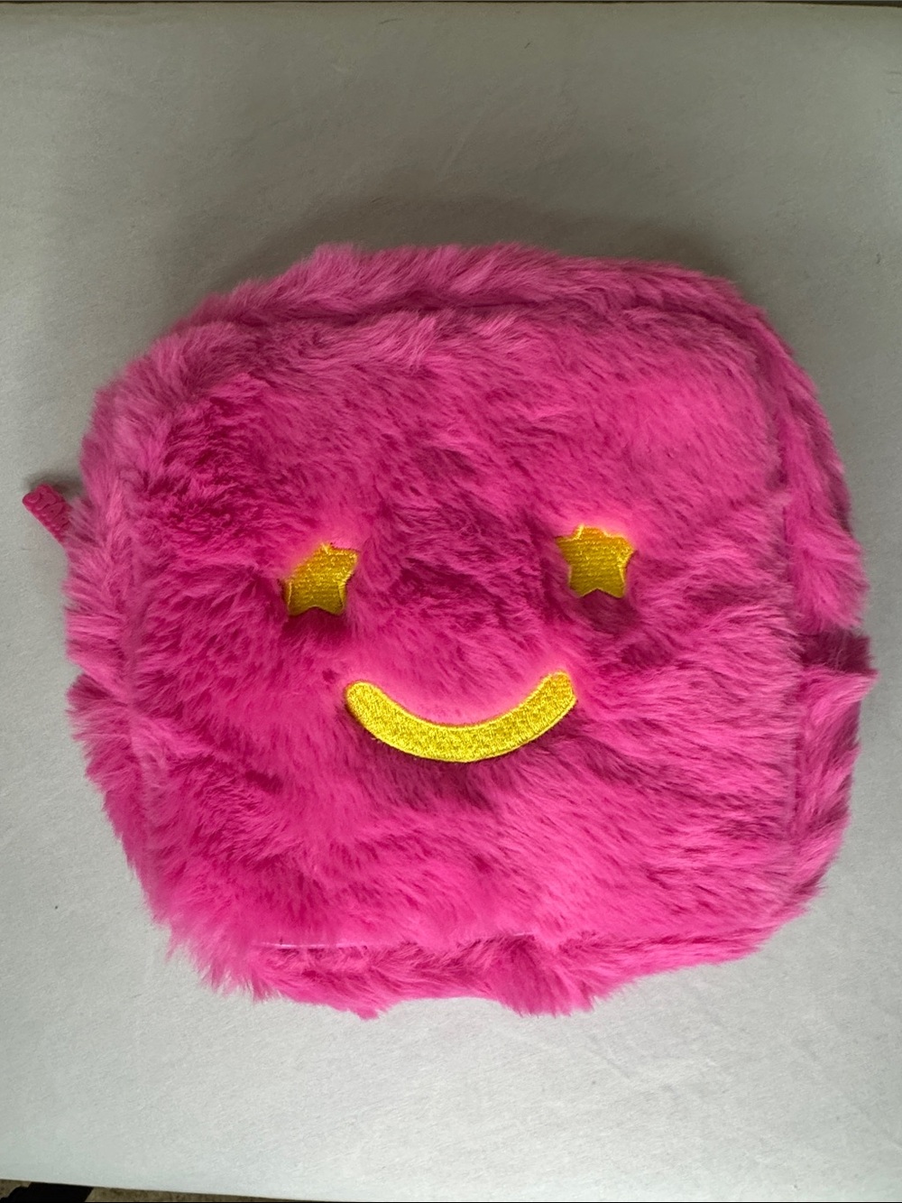 Plush Pink Kids Smiley Pouch with Gold Star Eyes